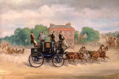 Drags of the Four-in-Hand Club Passing Five Bells Tavern, New Cross by Samuel Henry Alken